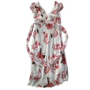 Speechless Floral Chiffon Midi Dress Pink Cream V-Neck Tie Waist Size 11